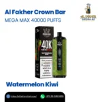 Al Fakher Crown Bar Mega Max 40000 Puffs Watermelon Kiwi in UAE The Al Fakher Crown Bar Mega Max 40000 Puffs Watermelon Kiwi is a ready-to-use disposable vape. It blends juicy watermelon with tangy kiwi. You do not need pods, refills or a separate device. Just inhale and vape. Adults in the UAE can order it from Al Fakher shisha with fast local delivery. This page covers the specs, taste, pros, cons and delivery details. Read on to decide if this flavor fits you. What are the specifications of this vape? Feature Detail Brand Al Fakher Model Crown Bar Mega Max Flavor Watermelon Kiwi Puff counts Up to 40,000 puffs Device type Disposable vape Battery Built-in rechargeable battery Charging USB-C E-liquid capacity Extra-large internal reservoir Activation Draw-activated Coil Integrated mesh coil Nicotine strength Medium to high salt nicotine Design Ergonomic box-style with comfortable mouthpiece Airflow Fixed, tuned for balanced vapor and taste What does Watermelon Kiwi taste like? It tastes sweet and fruity, with a tangy edge. The watermelon brings a light, juicy sweetness. The kiwi adds a sharper, slightly tart note. Start: Cool, juicy watermelon. Middle: Kiwi cuts in with a little tang. Finish: A smooth, fruity aftertaste. The mesh coil is built to boost flavor. The fixed airflow keeps vapor and taste in balance. Why do people choose the Crown Bar Mega Max? Large capacity. The extra-large reservoir supports up to 40,000 puffs. Long-term value. One device lasts a long time, so you swap devices less often. Shisha-style flavors. Fruit-forward blends suit fans of fruity shisha. Easy charging. A common USB-C cable is all you need. Steady taste. The mesh coil is designed for rich, consistent flavor. Who is this flavor for? It suits adult nicotine users who like sweet, fruity profiles. Adults 18 and over who already use nicotine. Users who prefer fruit to tobacco or mint. Buyers who want a no-refill, draw-activated device. People who like a roomy, box-style grip. If you are new to nicotine, check the strength in the specs first. How do you use this disposable vape? There are no buttons or settings. Follow these steps: Take the device out of its packaging. Hold the body in a relaxed grip. Place your lips on the mouthpiece. Inhale slowly to activate it. Exhale and pause between puffs. Charge it by USB-C when the battery runs low. Curious how these devices work inside? See this overview of the electronic cigarette. What are the pros and cons of Watermelon Kiwi? Pros Cons Up to 40,000 puffs per device Strength may feel high for some users Rechargeable by USB-C Airflow cannot be adjusted Draw-activated, no buttons Not refillable Mesh coil built for flavor Larger than slim devices Comfortable mouthpiece Contains addictive nicotine Which other flavors does the Crown Bar Mega Max come in? The Crown Bar Mega Max 40000 puffs range has 19 flavors. Watermelon Kiwi is one of them. These are the other 18: Fruit: Cool Mango, Mango Pineapple, Peach Ice, Grape, Two Apple, Strawberry Punch, Cherry Fiesta Berry: Mixed Berry, Berry Ice, Blackcurrant Ice, Blueberry Gum Mint: Mint, Spearmint, Lemon Mint, Grape Mint, Gum Mint Other blends: Lush Ice, Magic Love You can see every option on the Crown Bar Mega Max 40000 puffs flavors page. How does delivery and returns work in the UAE? Dubai, Ajman and Sharjah: Express delivery in 1-2 hours. Abu Dhabi: Home delivery in 12-24 hours. Free delivery on orders of AED 300 and above. 7-day free returns and an easy exchange policy. Read the full terms on our delivery and returns page. You must be 18 or older to order. What do buyers often ask? How many puffs does it give? Up to 40,000 puffs. Real numbers depend on how you use it. What nicotine strength does it have? Medium to high salt nicotine. This is common in disposable devices. It may feel strong if you are new to nicotine. Do I need pods or a separate device? No. It is a complete disposable vape. It works on its own. Inhale to activate it. Is the airflow adjustable? No, it is fixed. The setting is tuned to balance vapor and taste. Can I return it if I do not like the flavor? Yes, within 7 days. Returns are free. You can also ask for an exchange. Why order the Al Fakher Crown Bar Mega Max 40000 Puffs Watermelon Kiwi from alfakhershisha? The Al Fakher Crown Bar Mega Max 40000 Puffs Watermelon Kiwi gives adult users in the UAE a long-lasting, fruity option. It charges by USB-C and starts with a simple inhale. At alfakhershisha, we deliver to Dubai, Ajman and Sharjah in 1-2 hours. Abu Dhabi orders arrive in 12-24 hours. Orders of AED 300 and above ship free. Take your time to compare. Our easy exchange policy is there if you change your mind. This product contains nicotine. Nicotine is an addictive substance. Not suitable for non-smokers, pregnant women, or persons under 18.